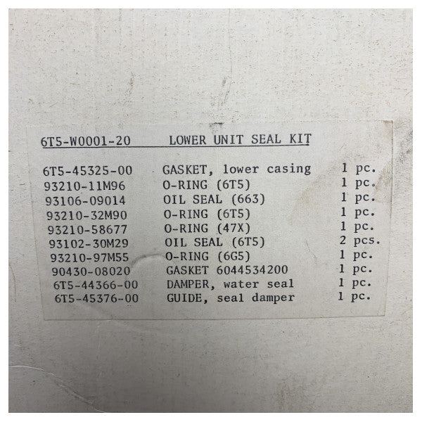 Yamaha Lower SternDrive Unit Seal Kit - 6t5 W0001-20