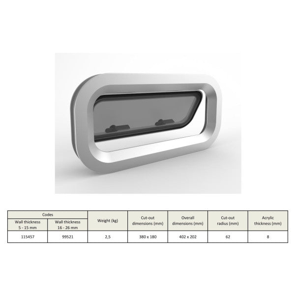Goiot Christal 33.13R aluminium opening porthole 380 x 180 mm - 99521