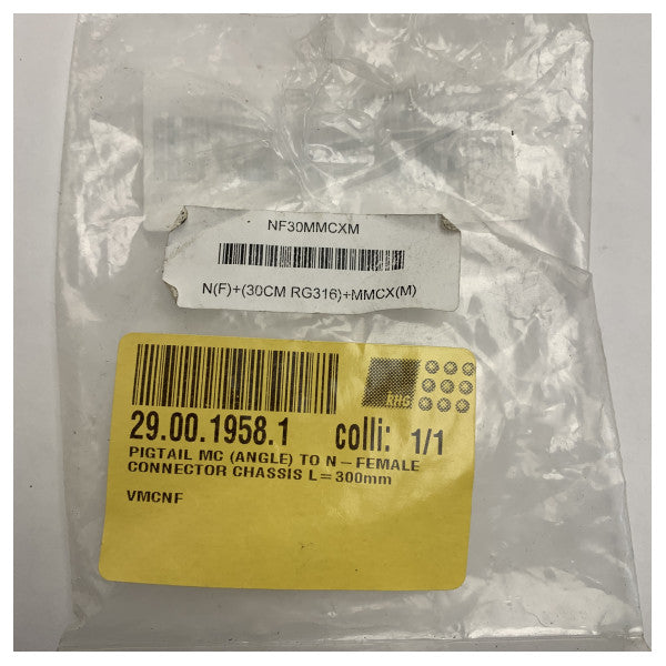 Cavo Pigtail RF Marino 30cm Femmina N a Maschio MMCX Angolato RG316 per Uso Antenna 