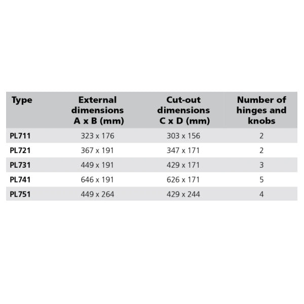 Portillo rectangular de apertura de aluminio Vetus PL711 303 x 156 mm 