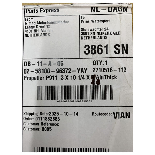 Suzuki 10-1/4 x 10 Aluminium Sort Belagt Marine Propeller - 58100-96372-YAY 