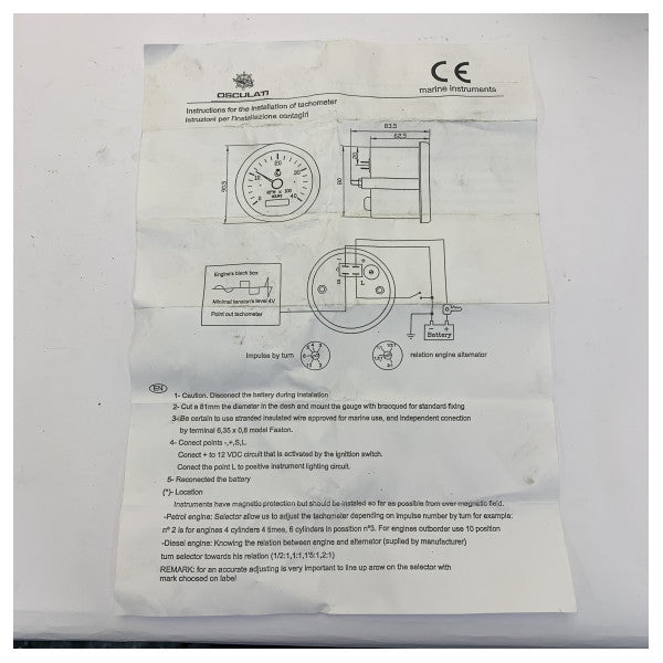 Osculati 27-520-01 Diesel Engine RPM Counter 12V - 4000 RPM