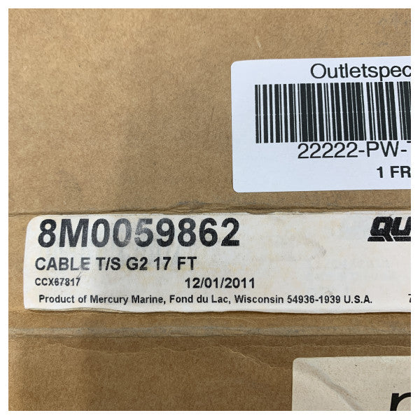 كابل التحكم البحري Quicksilver TS-G2-17FT بطول 17 قدم - 5.18 م كابل دواسة الوقود وتبديل السرعات 
