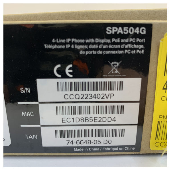 Teléfono VoIP Cisco SPA504G de 4 líneas PoE con cable 