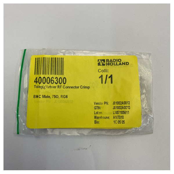 Telegärtner BNC Male Crimp Connector 75 Ohm for RG6 Coax