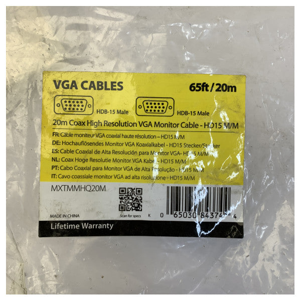 StarTech MXTMMHQ20M Cable VGA de alta resolución - 20 m - Coaxial HD15 