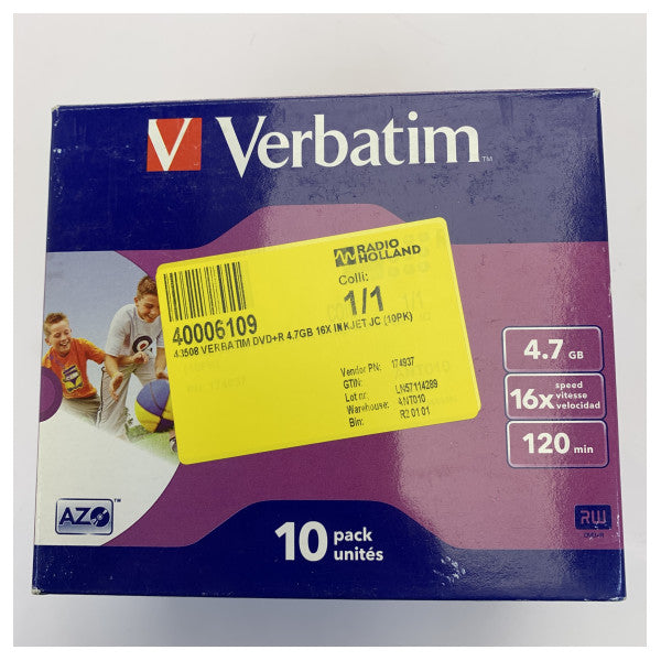 Verbatim 43508 DVD+R 4.7GB 16X Inkjet Printable - 10 pieces in Jewel Case 