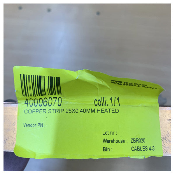 Kobberstrimmel 25x0,40 mm oppvarmet marin elektrisk komponent 