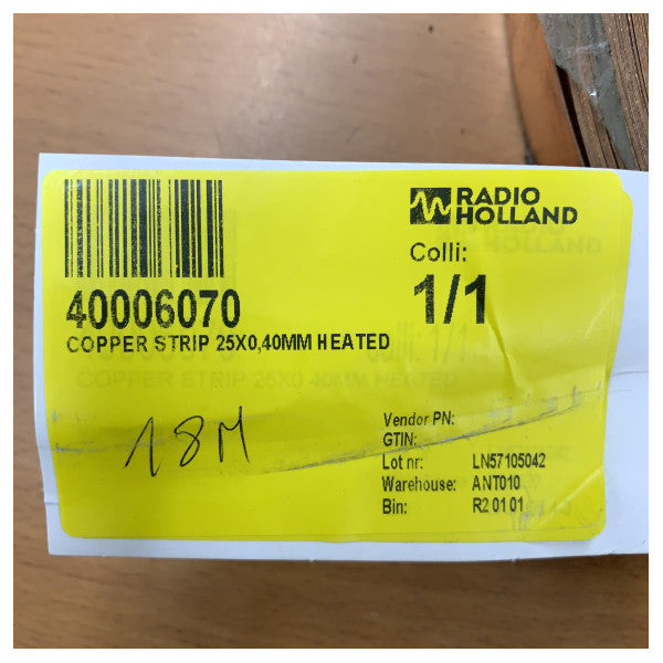 Kobberstrimmel 25x0,40 mm oppvarmet marin elektrisk komponent 
