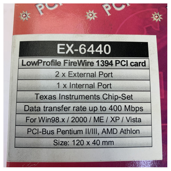 EXSYS EX-6440 FireWire 1394 Κάρτα PCI χαμηλού προφίλ - Ελεγκτής IEEE 1394a 