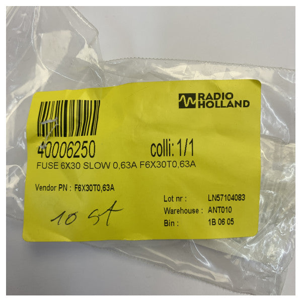 ELU Slow-Mounted Glass Fuse 0.63A - 6x30mm / 6.3x32mm - 10 Pieces - Marine Electrical