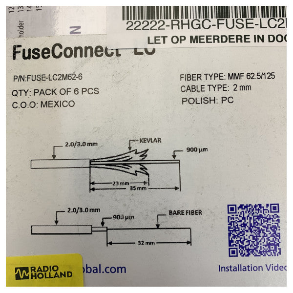 AFL Fuse Fusion Spliced Connector LC/PC MM 62.5um 2.0mm 