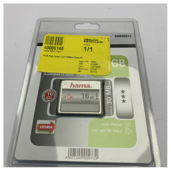 Tarjeta de memoria Hama CompactFlash Card 16GB High Speed Gold 22MB/s Class 10 