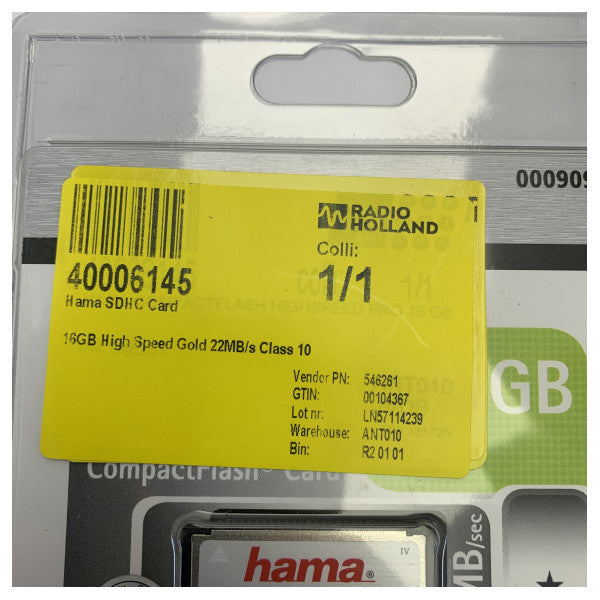 Tarjeta de memoria Hama CompactFlash Card 16GB High Speed Gold 22MB/s Class 10 