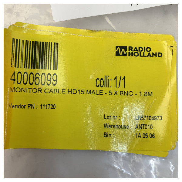 Câble vidéo VGA vers 5x BNC RGBHV - HD15 mâle - 1,8 m - Qualité marine 