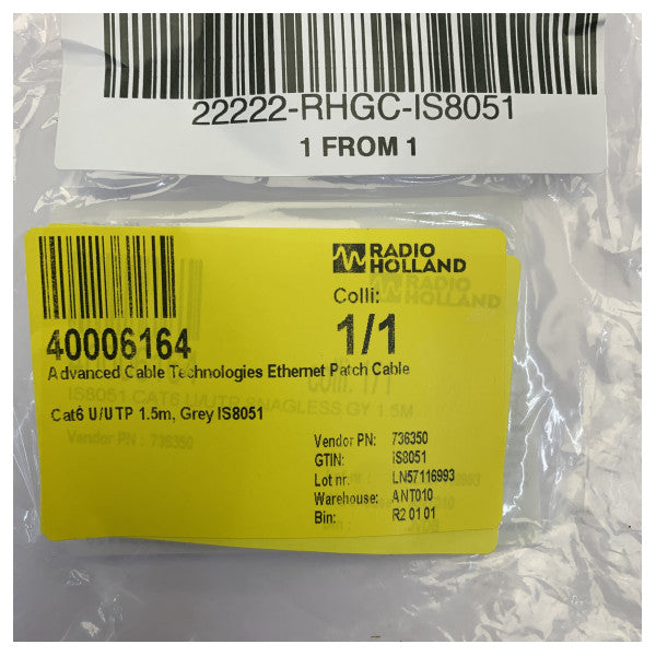 Advanced Cable Technologies Cat6 U/UTP Ethernet пач кабел 1.5m сив IS8051 