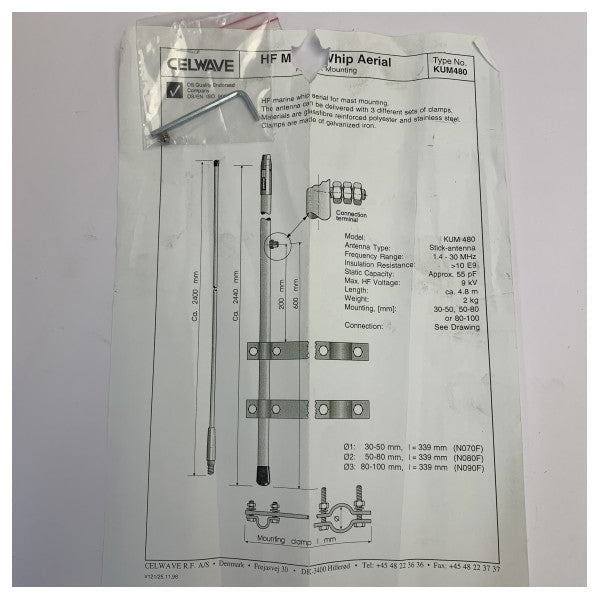 AC Antennas KUM480 HF/SSB-Marineantenne - 2 Segmente - 5m - 500W - 1,4-30MHz 