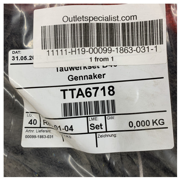 Liros Herkulus Color 29 Gennaker Rope Kit - 2x 28M Black + 1x 50M RED