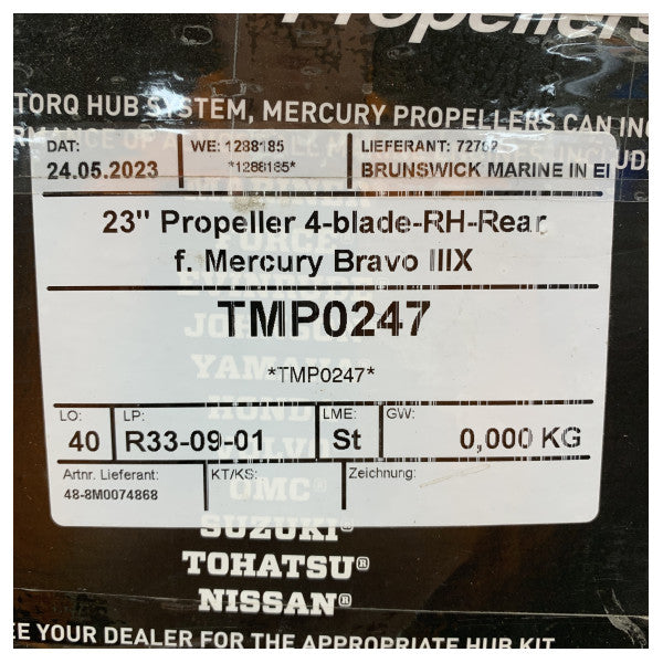 Quicksilver Propeller 4-blade 23 x 15 Inch Right for Bravo 3X