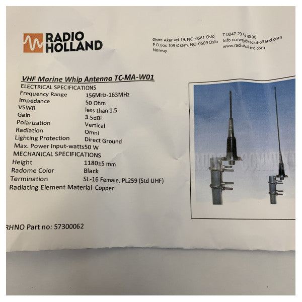 TC-MA-W01 VHF Marine Antenna with Mounting Bracket
