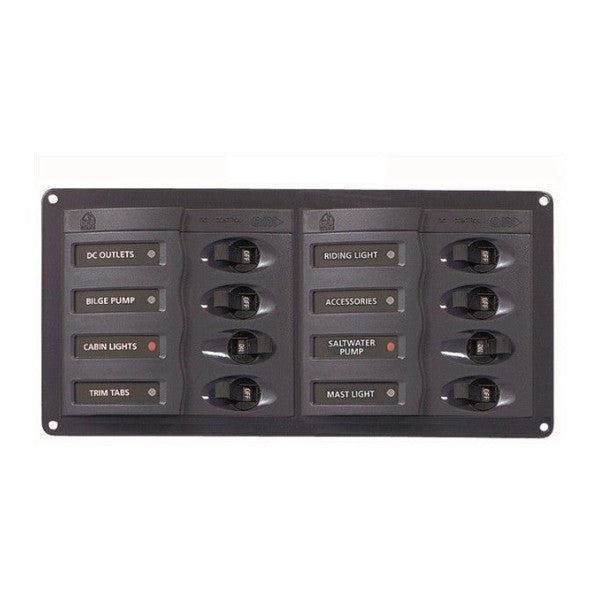 The BEP 8-function electric switch panel operates on a DC 12V power supply and is model number 901H.