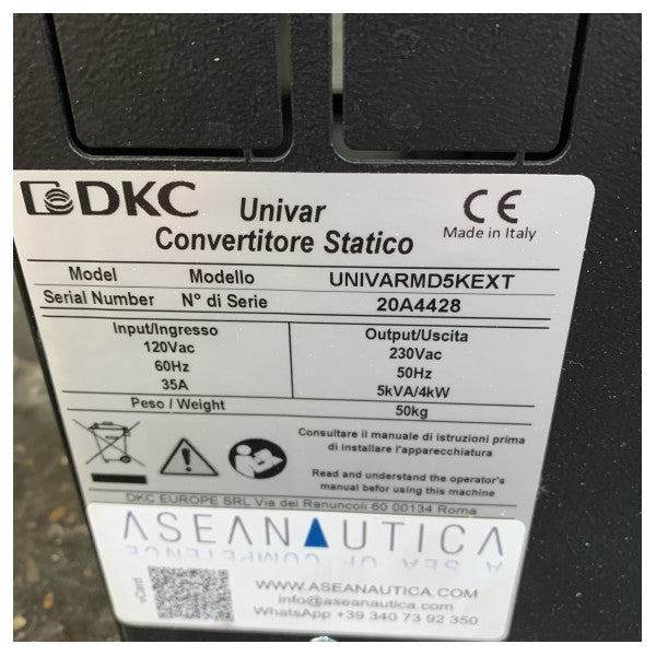 DKC Frequency Converter 120 to 230V 50Hz 5kVA 3.5kW - UNIVARMD5KEXT