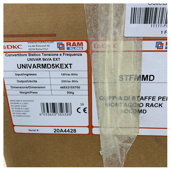 DKC Frequency Converter 120 to 230V 50Hz 5kVA 3.5kW - UNIVARMD5KEXT