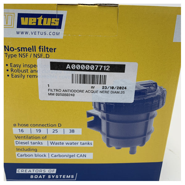 Vetus NSF25 No-Smell-filter för svart vattentank 25 mm slang 
