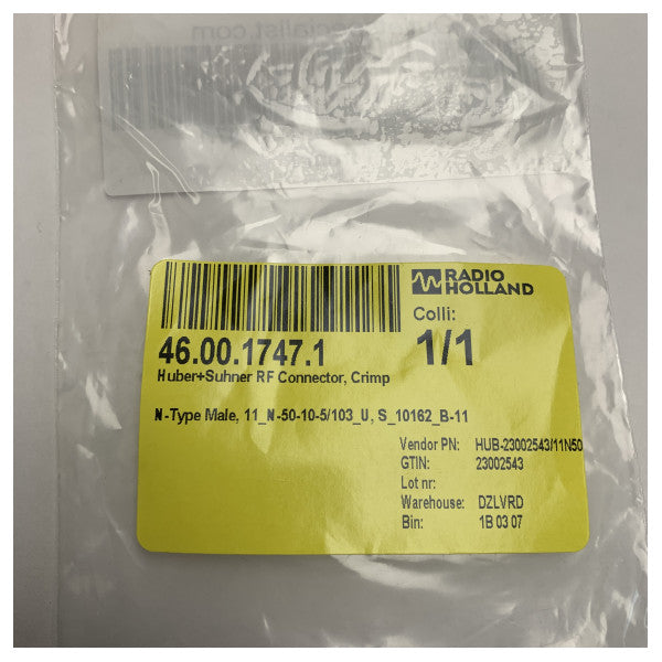Conector RF macho N-Type RF Huber Suhn 11 mm Crimp 