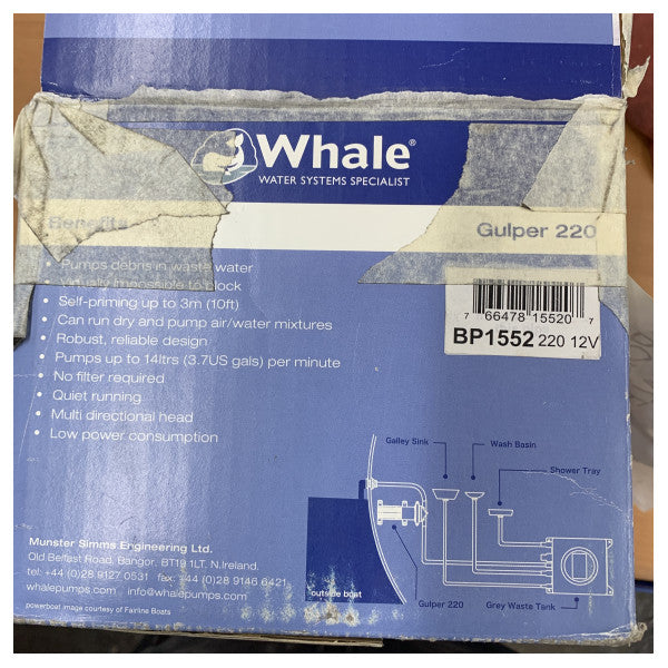 Whale Gulper 220 Nero Acqua 12V - Doccia Toilette e Pompa di Sentina - BP1552 