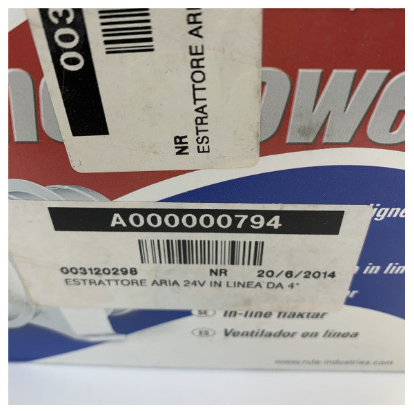 Regla 4 Pulgadas Extractor en Línea 24V Marino - 240-24V 