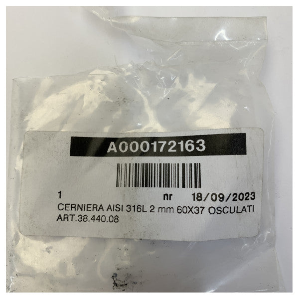 Osculati rustfrit stål 316L hængsel 60x37mm - 2mm tykkelse - 38.440.08 