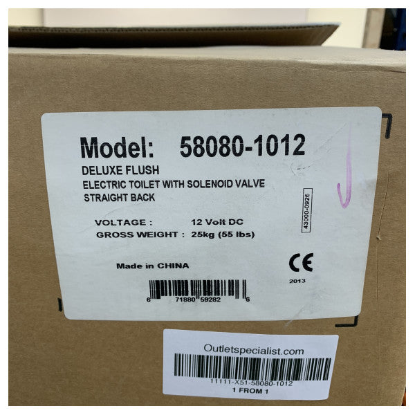 Jabsco Deluxe Flush Sanitário Elétrico de 14 Polegadas - Água Doce 12V - Modelo Reto - 58080-1012 