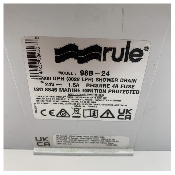 USED Rule 98A-24 800 GPH shower drain pump system 24V