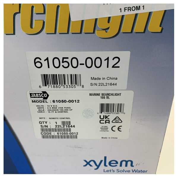 Jabsco 61050-0012 155SL Holofote Marinho Controlado Remotamente - Holofote para Barcos e Iates 12V 