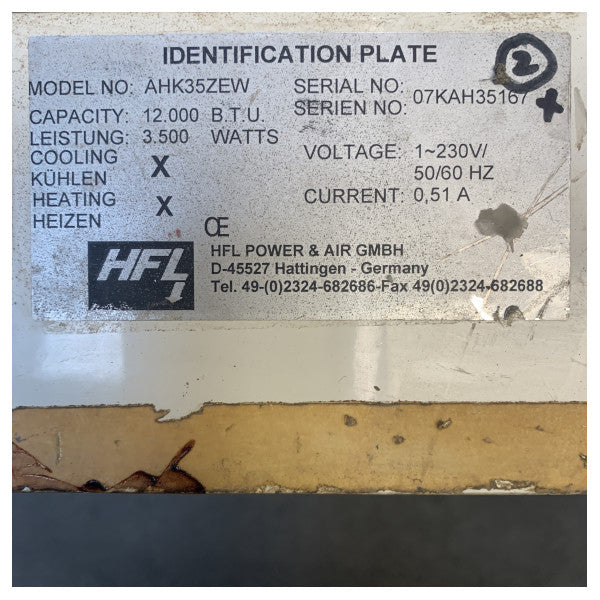 HFL AHK35ZWE 12000 BTU marine air handler without CPU