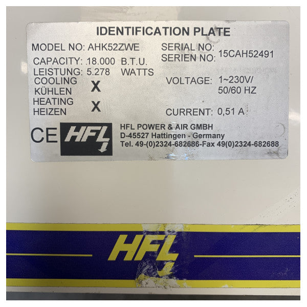 HFL AHK52ZWE 18000 BTU marine air handler with CPU