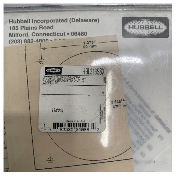 Hubbell Marine Stainless Steel 316SS 16A 230V Shore Power Outlet kestävä säänkestävä pistorasia