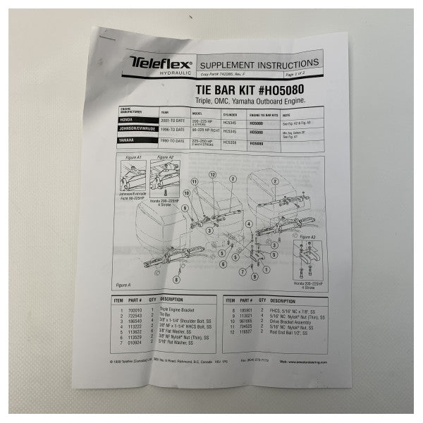 Seastar Triple Engine Outboard Tie Bar Kit - HO5080