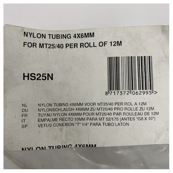 Vetus HS25N 4x6mm Naylon Tüp 12m Hidrolik kullanım için 