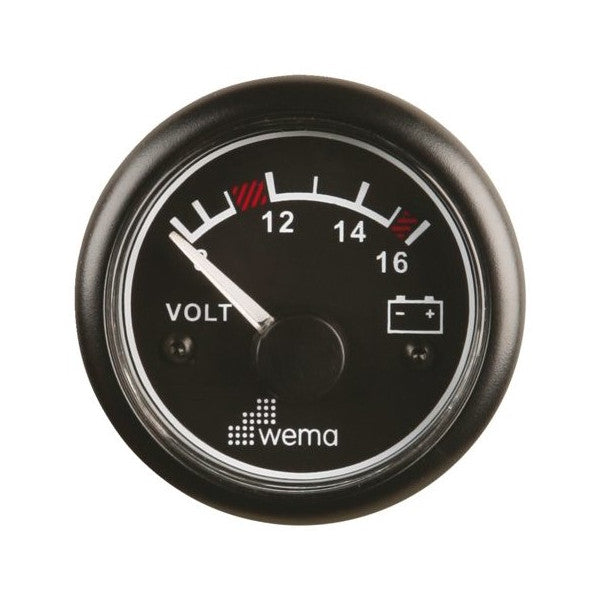 Wema 0-16V battery volt meter display black - 110330