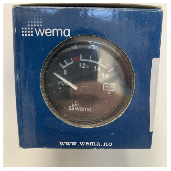 Wema 0-16V battery volt meter display black - 110330