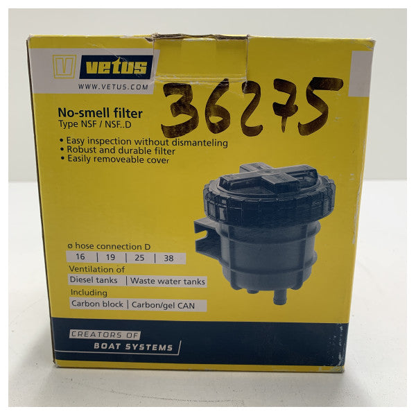 Vetus NSF38 38 mm geur filter voor vuilwatertank