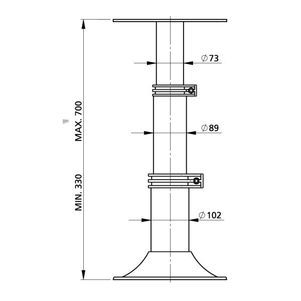 Алуминиева регулируема стойка за маса Vetus PTG3370M 330 - 700 mm