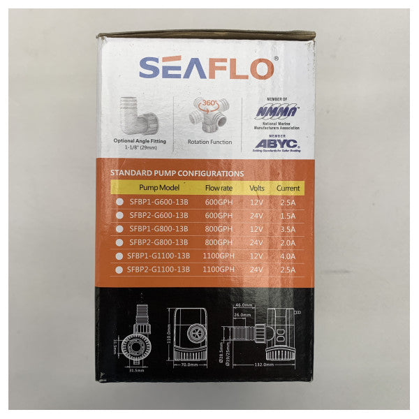 Seaflo manual electric 12V | 800 GPH bilgepump - SFBP1-G800-12B