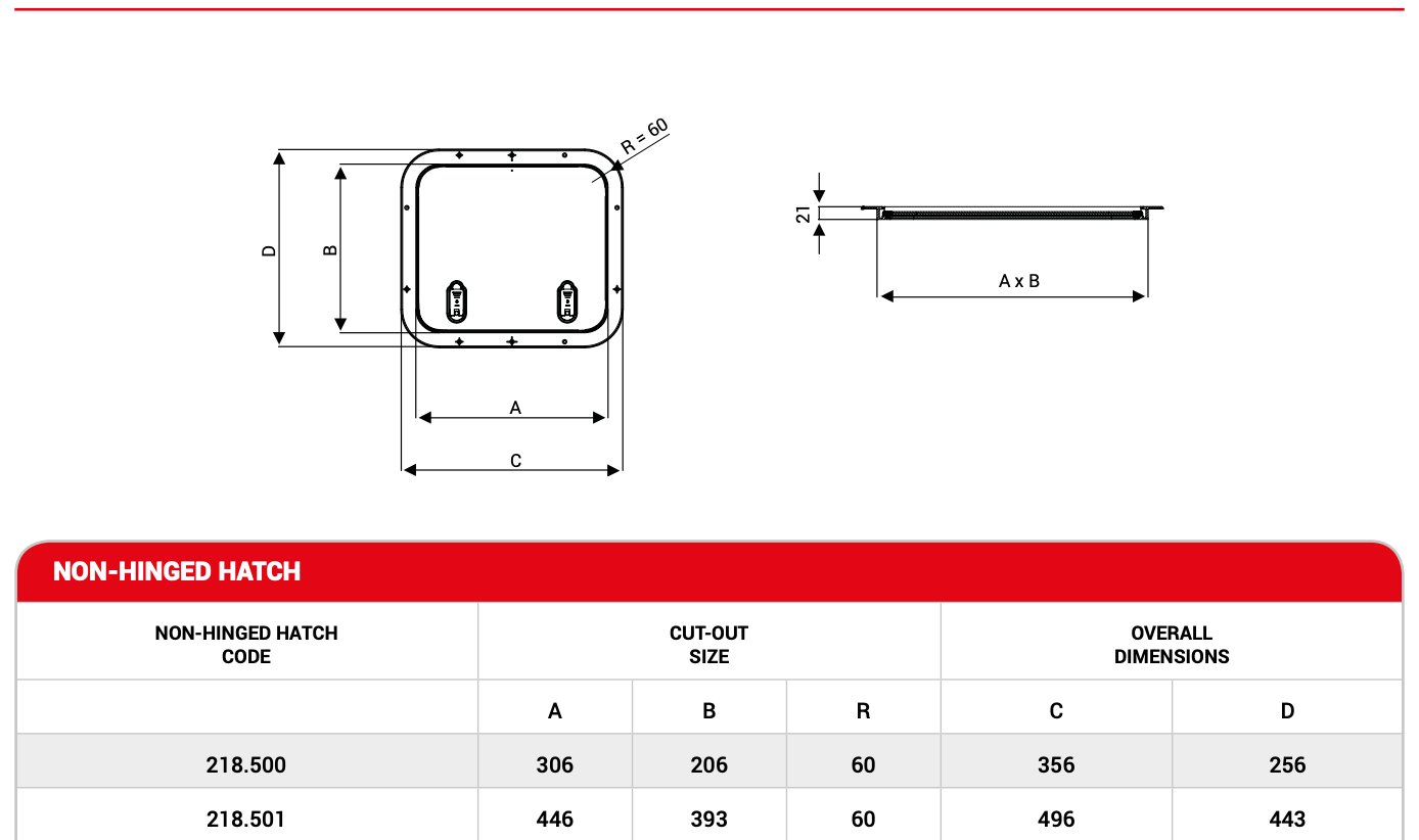 Nemo White Coated Non-Ghed Deck Hatch 446 X 393