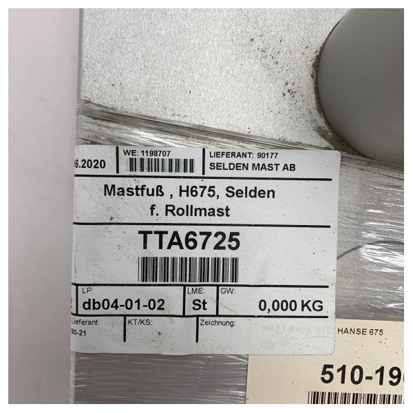 Selden mastfot i aluminium för Hanse 675 - 510-190-21