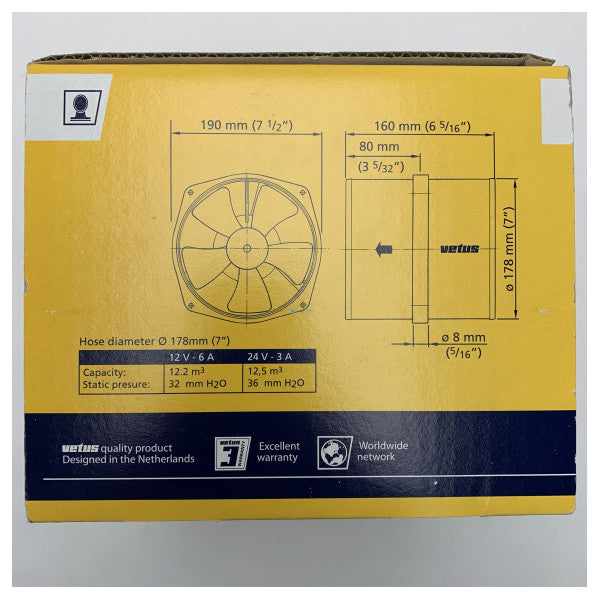 Vetus VENT17812 редови вентилатор 12V 12 m3 D178 mm