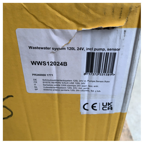 Vetus WWS12024B Système de réservoir d'eaux usées 120L avec pompe 24V et capteur