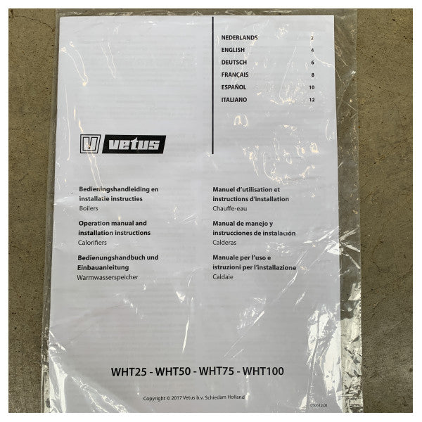 Vetus WHT050 twin coil boiler 50 liter stainless steel 230V